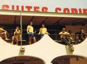 Brazil players on their hotel balcony
