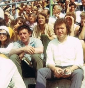 Stanley sitting in the Estadio Nou Camp